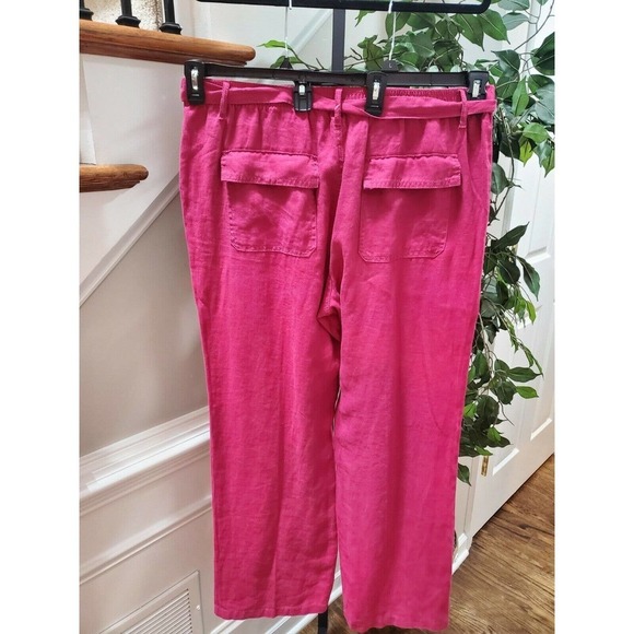 M&S Collection Women Pink 100% Linen Mid Rise Pull On Wide Legs Regular Pants 18 - Picture 5 of 12